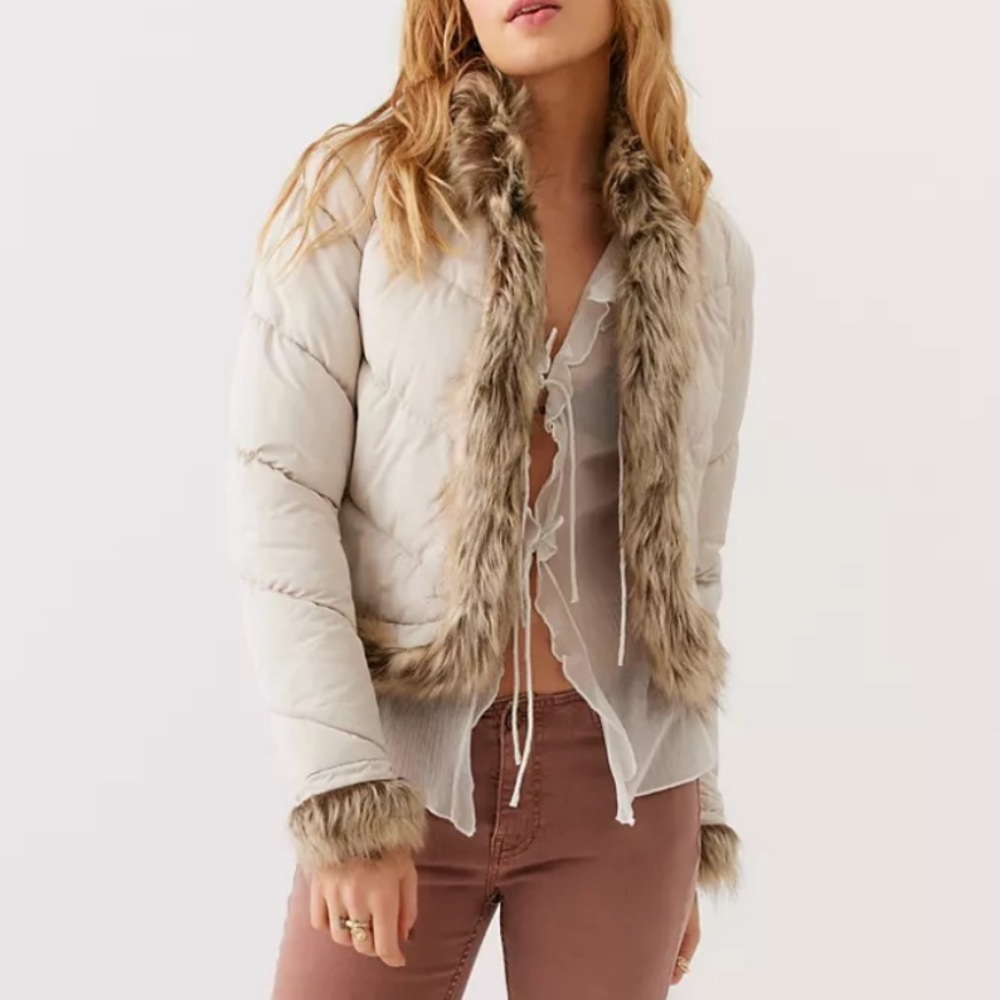 UO Katrina Faux Fur Trim Puffer Jacket